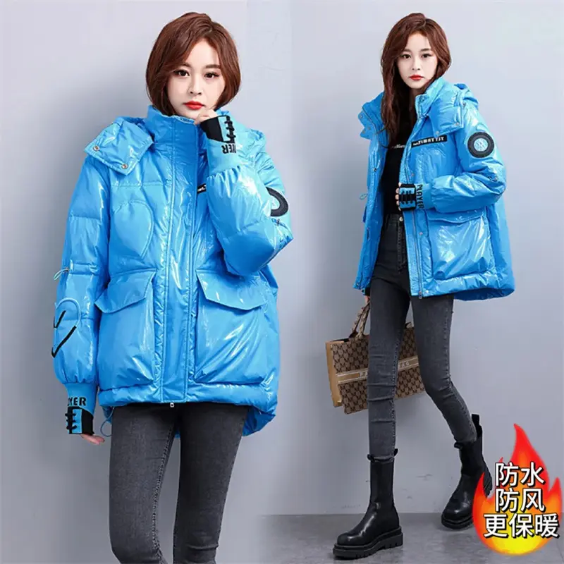 2025 New Winter Glossy Down Jacket Women's Fashion Letter Embroidery Down cotton Short Coat Warm Loose Women Casual Jackets
