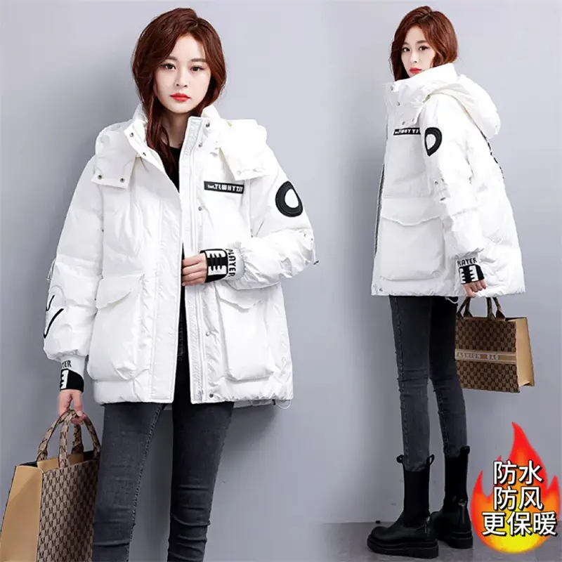 2025 New Winter Glossy Down Jacket Women's Fashion Letter Embroidery Down cotton Short Coat Warm Loose Women Casual Jackets