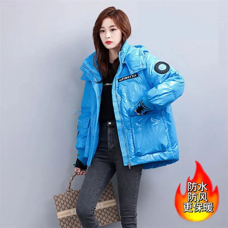 2025 New Winter Glossy Down Jacket Women's Fashion Letter Embroidery Down cotton Short Coat Warm Loose Women Casual Jackets