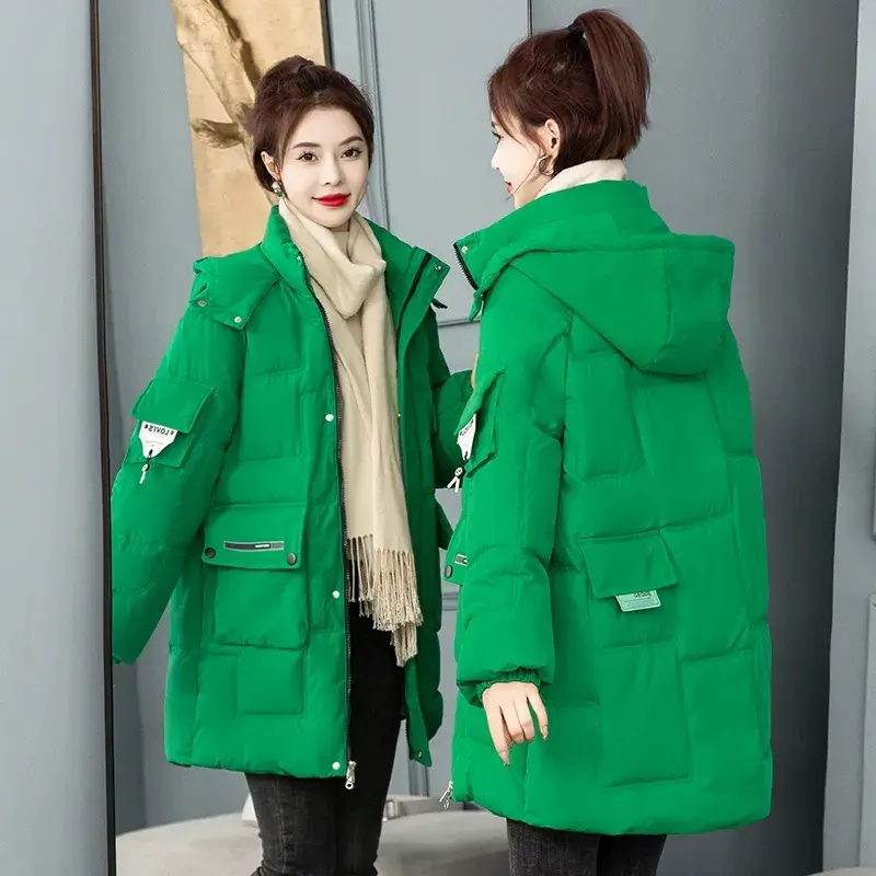 Winter Parka Woman Long Jacket Hooded Detachable Thicken Loose Zipper Pockets Warm Snow Wear 2024 New Woman Padded Coat