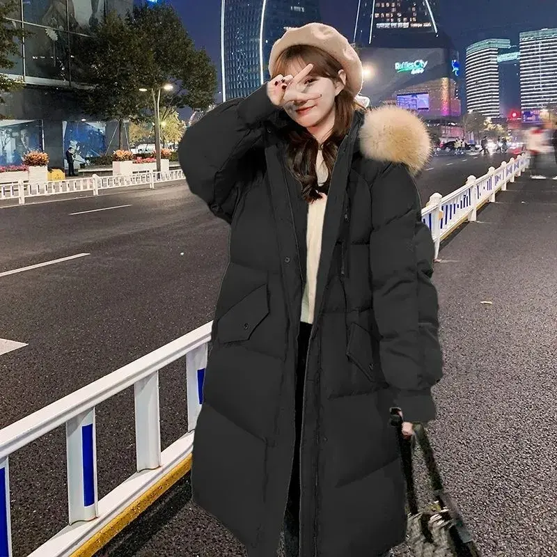 Thicken Coat 2024 New Winter Korean Loose Down cotton Jacket Female Warm Hooded Parka Overcoat Female Solid Casual Long Coats