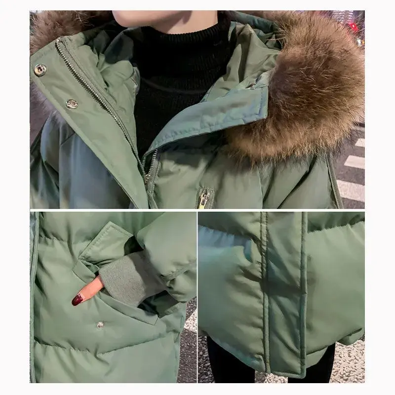 Thicken Coat 2024 New Winter Korean Loose Down cotton Jacket Female Warm Hooded Parka Overcoat Female Solid Casual Long Coats
