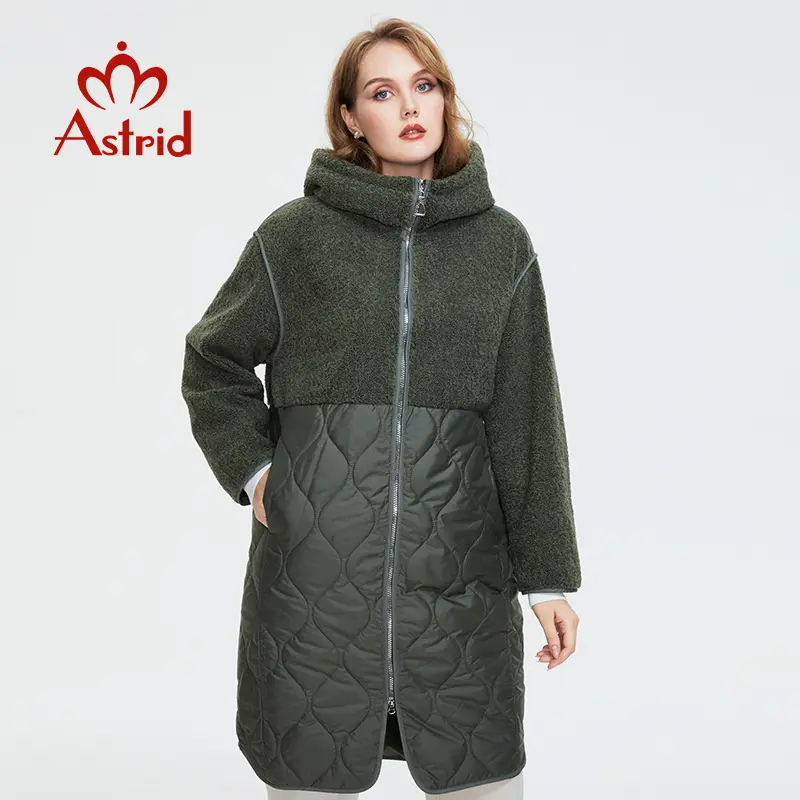 Astrid 2022 Women's autumn winter coat faux Fur tops Fashion stitching down jacket Hooded Oversize parkas Women coat  AM-7542