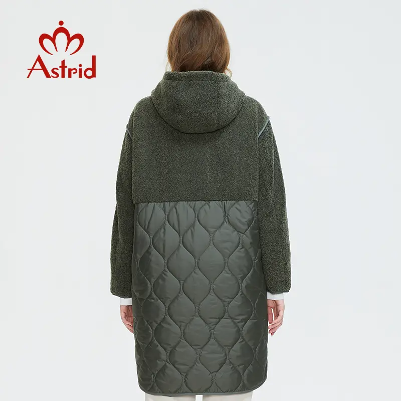 Astrid 2022 Women's autumn winter coat faux Fur tops Fashion stitching down jacket Hooded Oversize parkas Women coat  AM-7542