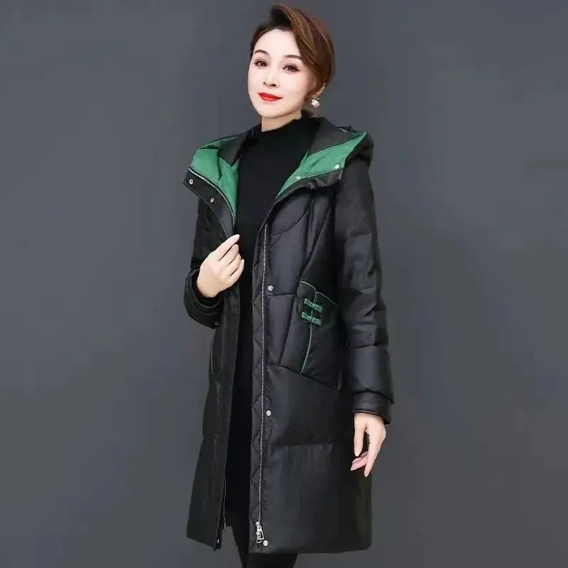 Down and Cotton Jacket 2024 Winter New Loose and Thick New Cotton Jacket Jacket Women's mid to Long Fashion Cotton Coat Slim Fit