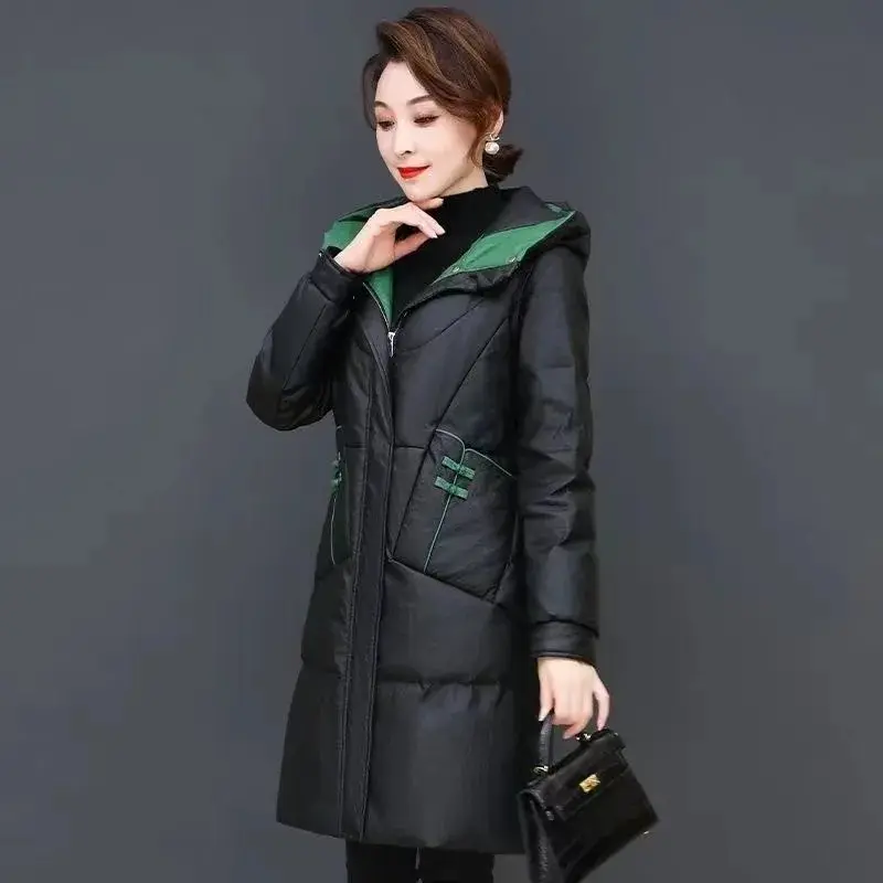 Down and Cotton Jacket 2024 Winter New Loose and Thick New Cotton Jacket Jacket Women's mid to Long Fashion Cotton Coat Slim Fit