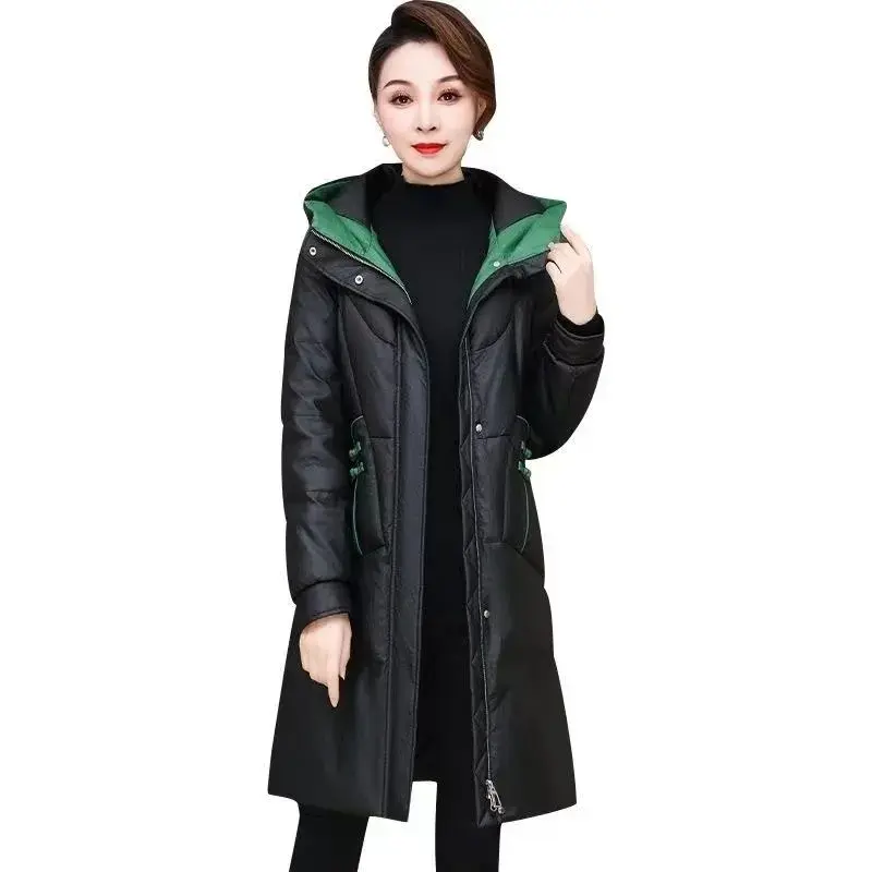 Down and Cotton Jacket 2024 Winter New Loose and Thick New Cotton Jacket Jacket Women's mid to Long Fashion Cotton Coat Slim Fit