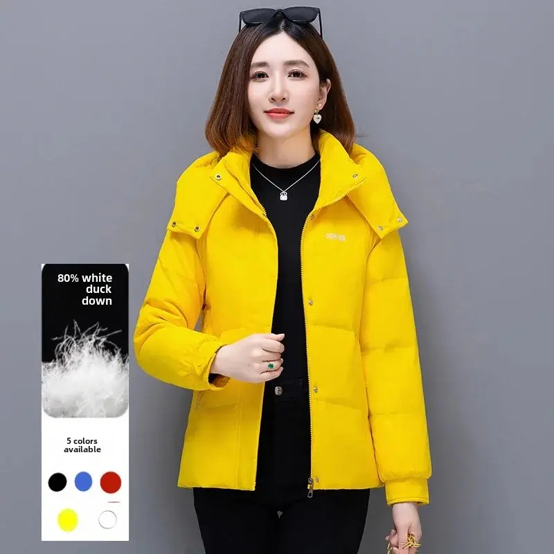 Plus Size Fashionable Winter White Duck Down Cotton Coat With Stand Collar Warm Thickened Padded Jacket Cropped For Women