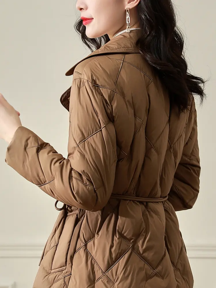 Women's Long-Sleeved Quilted Jacket, White Duck Down, Slim Jacket, Short Clothes, Top, Collar, Light, Winter