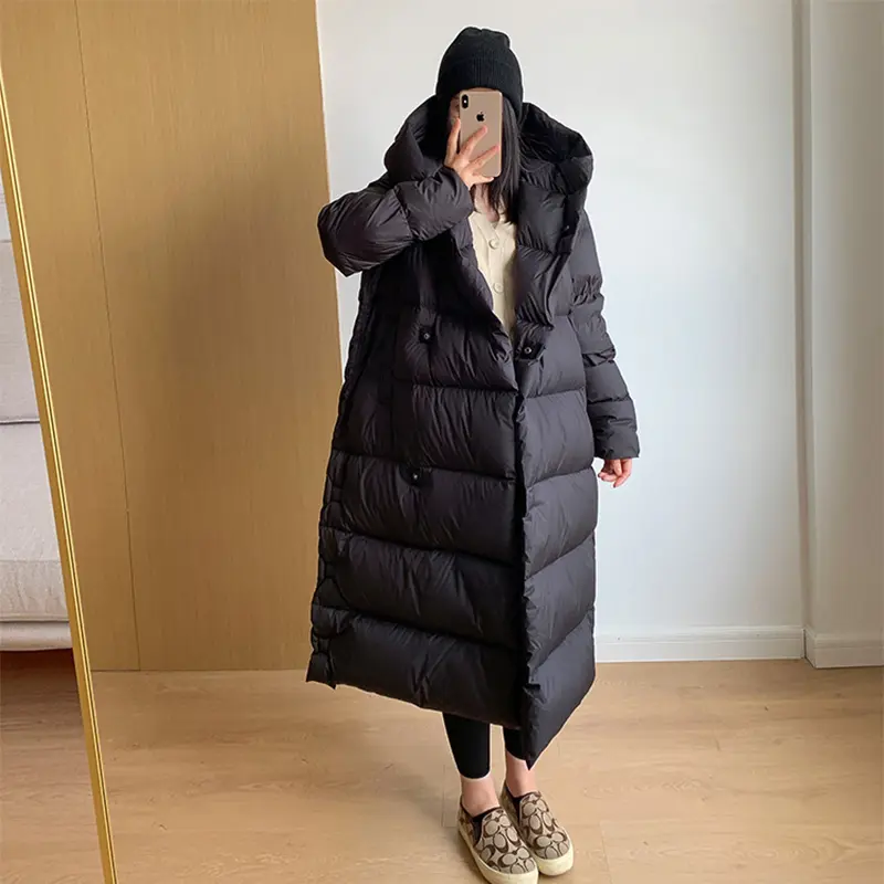 Lagabogy 2025 Top Quality Winter Women Puffer Jacket Long Hooded Parka Lightweight Warm 90% White Duck Down Coats Female Outwear