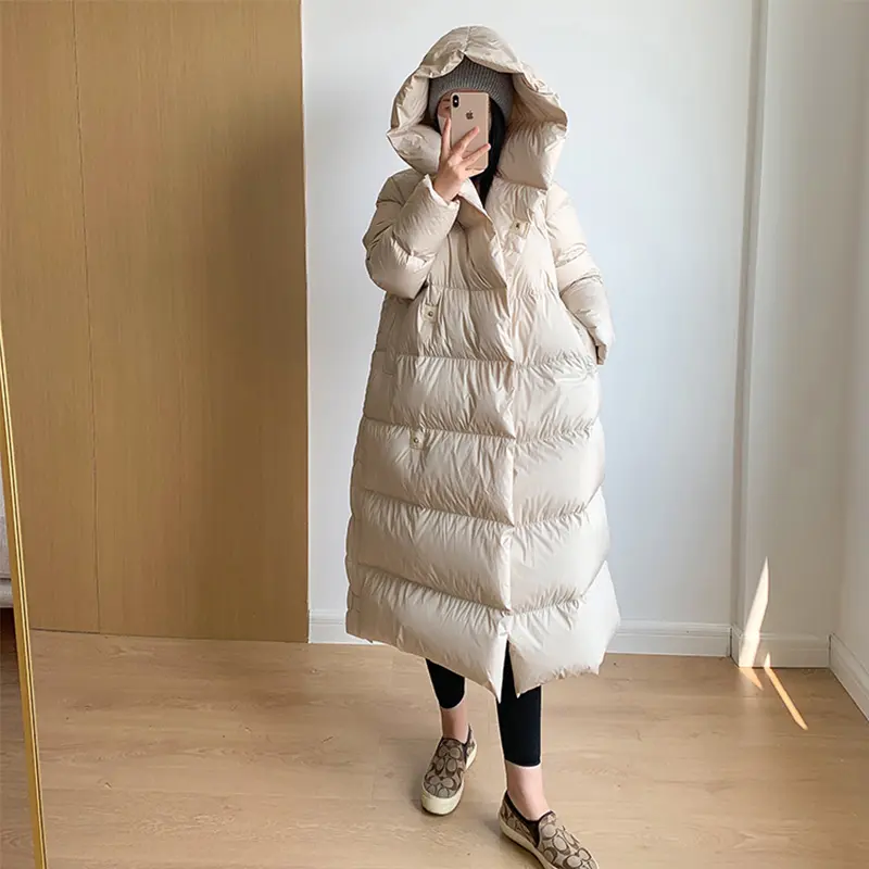 Lagabogy 2025 Top Quality Winter Women Puffer Jacket Long Hooded Parka Lightweight Warm 90% White Duck Down Coats Female Outwear
