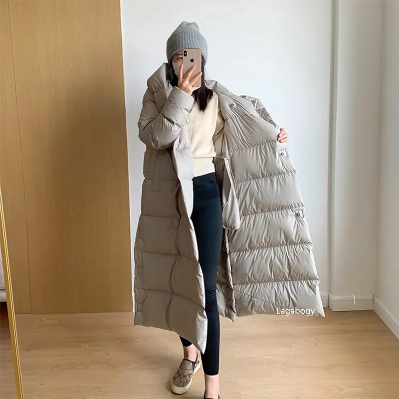 Lagabogy 2025 Top Quality Winter Women Puffer Jacket Long Hooded Parka Lightweight Warm 90% White Duck Down Coats Female Outwear