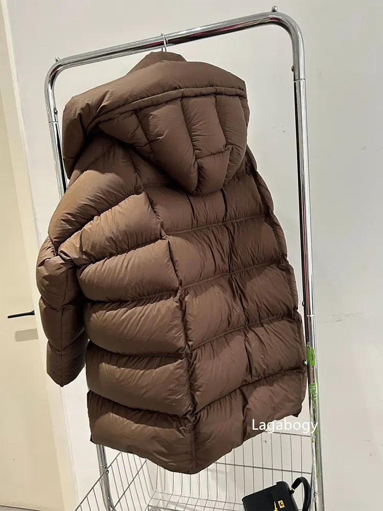 Lagabogy 2025 Women White Duck Down Jacket Mid-Long Cocoon Thickened Hooded Loose Korean Version Bread Puffer Coat Warm Outwear