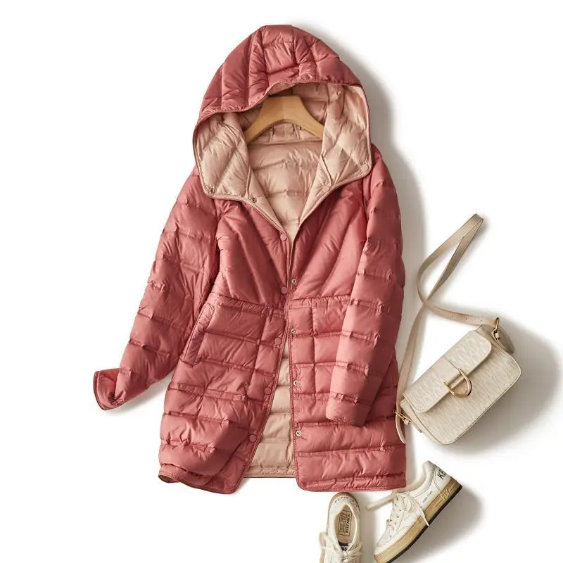 Janveny 2025 New Winter 90% Duck Down Jacket Women Long Puffer Coat Hooded Double Sided Wearing Autumn Female Ultra Light Parkas
