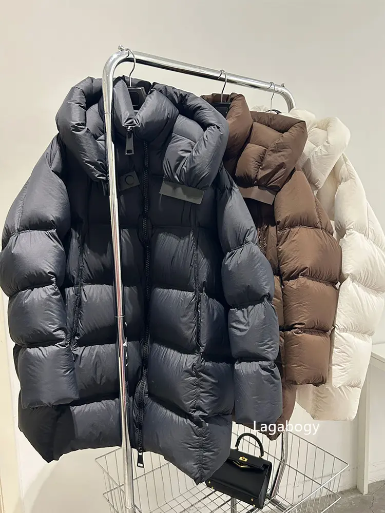 Lagabogy 2025 Women White Duck Down Jacket Mid-Long Cocoon Thickened Hooded Loose Korean Version Bread Puffer Coat Warm Outwear