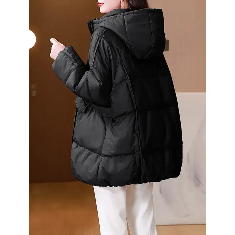2024 Winter New Down Padded Women's Coat Thickened Coat in Long Loose Large Size Mother Hooded Padded Jacket Personality Fashion