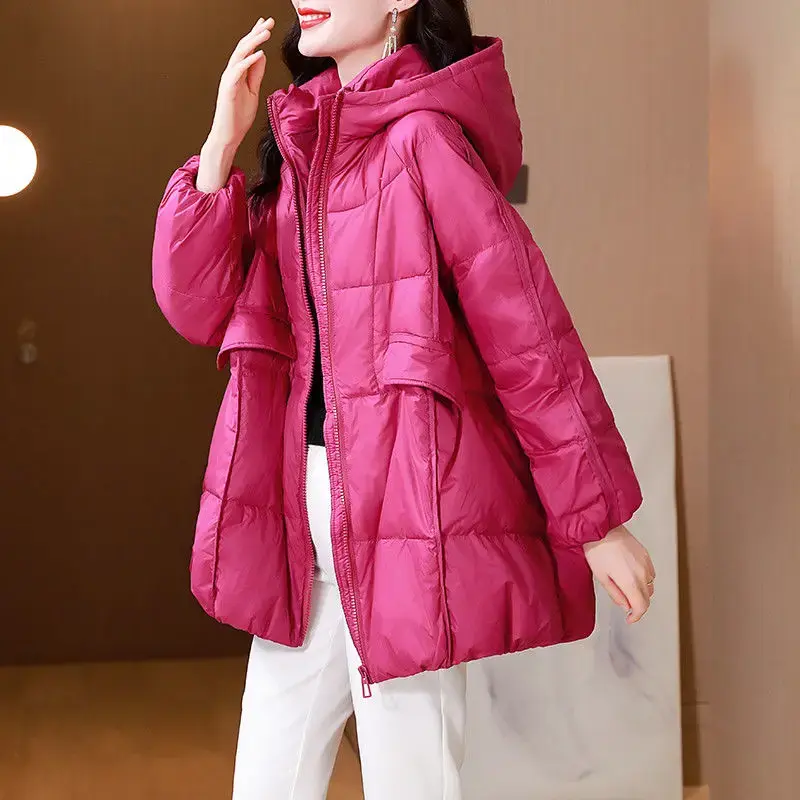 2024 Winter New Down Padded Women's Coat Thickened Coat in Long Loose Large Size Mother Hooded Padded Jacket Personality Fashion