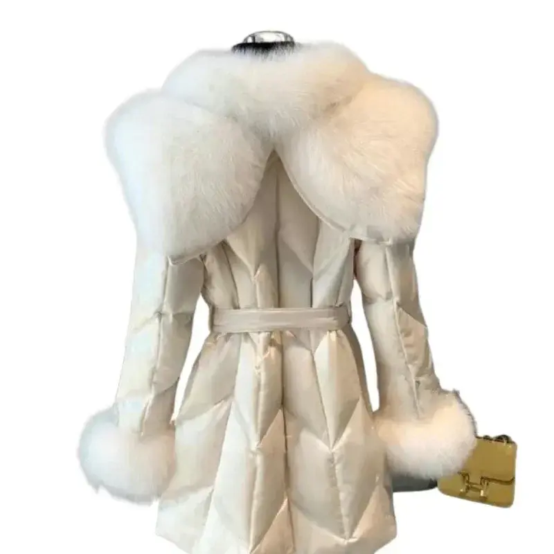 New Women High-end Down Jacket Imported copy Fox Fur Shawl Collar Down Coat Long Young Fashion Warm Slim-fit Fashion Jacket