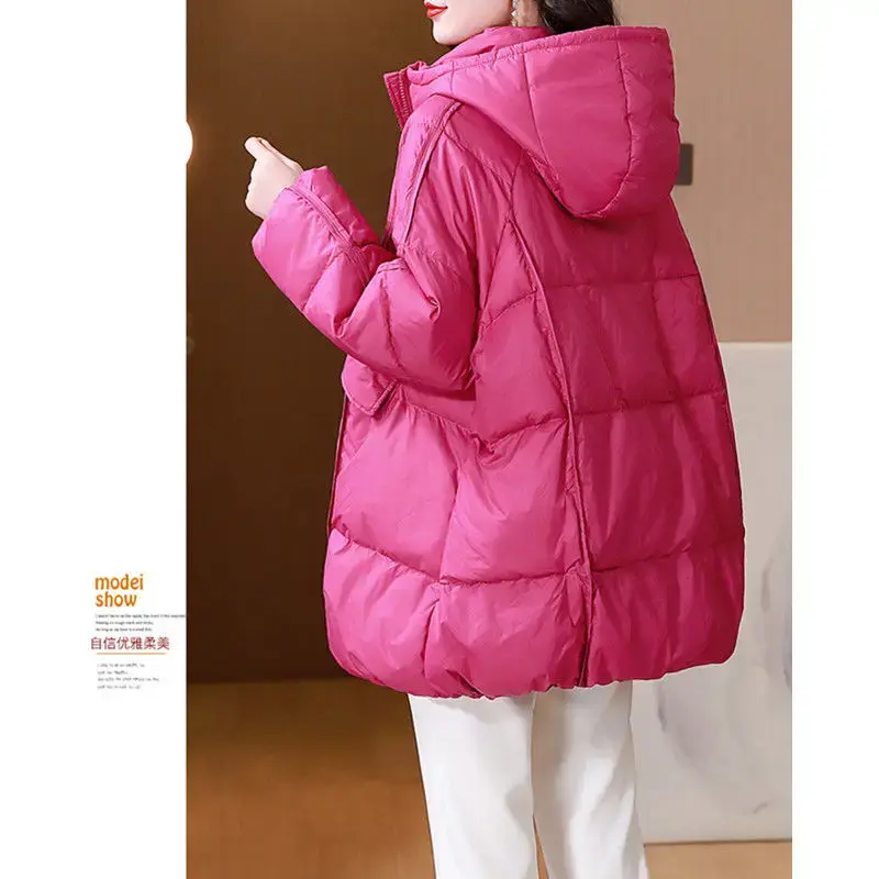 2024 Winter New Down Padded Women's Coat Thickened Coat in Long Loose Large Size Mother Hooded Padded Jacket Personality Fashion
