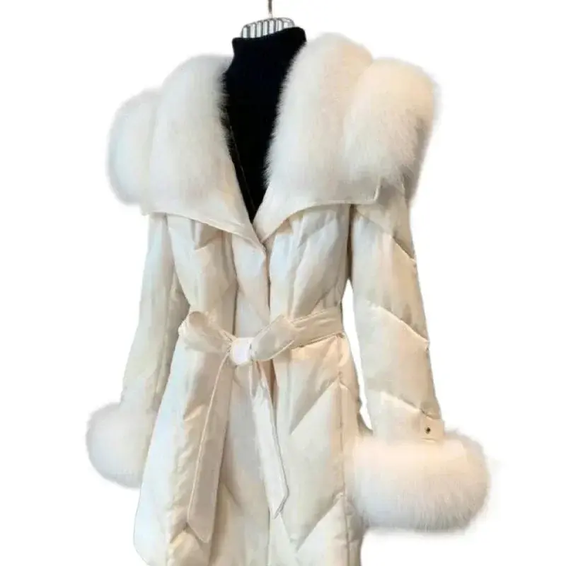 New Women High-end Down Jacket Imported copy Fox Fur Shawl Collar Down Coat Long Young Fashion Warm Slim-fit Fashion Jacket