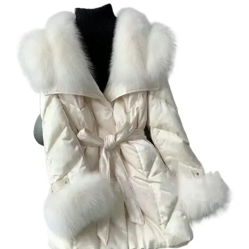 New Women High-end Down Jacket Imported copy Fox Fur Shawl Collar Down Coat Long Young Fashion Warm Slim-fit Fashion Jacket