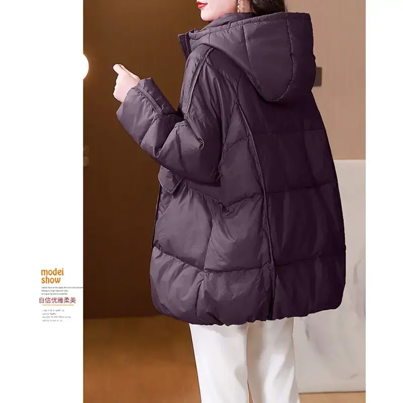 2024 Winter New Down Padded Women's Coat Thickened Coat in Long Loose Large Size Mother Hooded Padded Jacket Personality Fashion