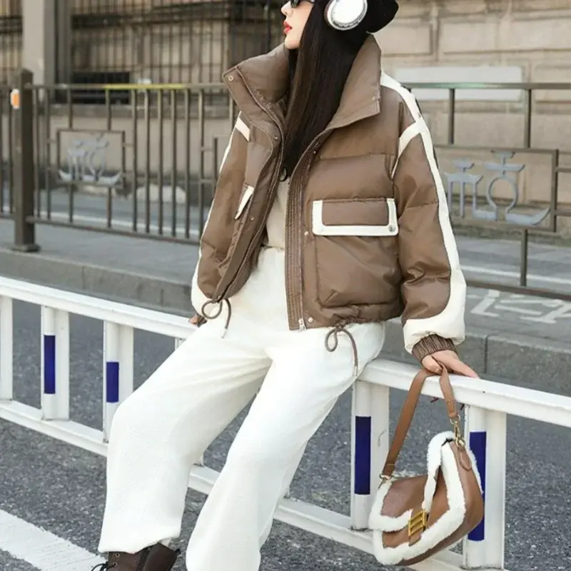 Fashion Trend Jacket Machine Washable Down Jacket Autumn Winter New Stand-up Collar Contrasting Color Splicing Bread Jacket