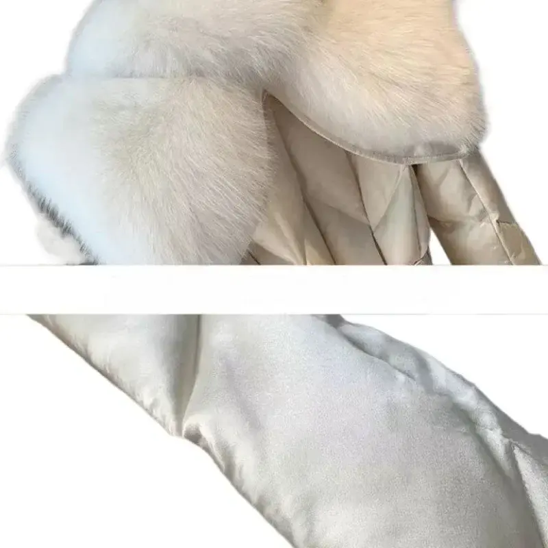 New Women High-end Down Jacket Imported copy Fox Fur Shawl Collar Down Coat Long Young Fashion Warm Slim-fit Fashion Jacket