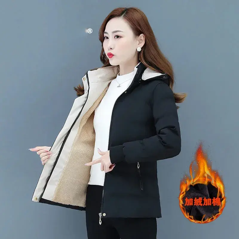 Winter Ladies Jacket New 2025 Add Velvet Add Cotton Down Cotton Clothes Women Coats Loose Removable Cap Warm Female Outerwear