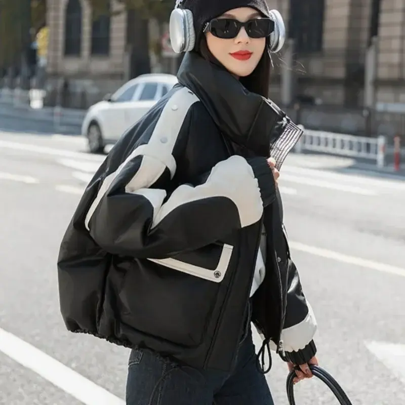 Fashion Trend Jacket Machine Washable Down Jacket Autumn Winter New Stand-up Collar Contrasting Color Splicing Bread Jacket