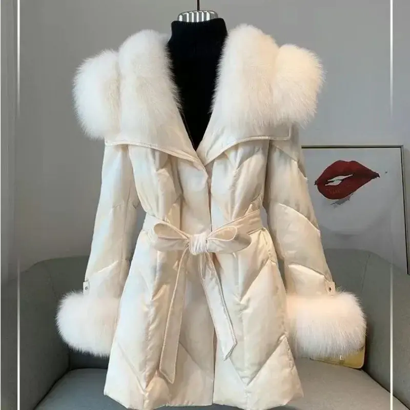 New Women High-end Down Jacket Imported copy Fox Fur Shawl Collar Down Coat Long Young Fashion Warm Slim-fit Fashion Jacket