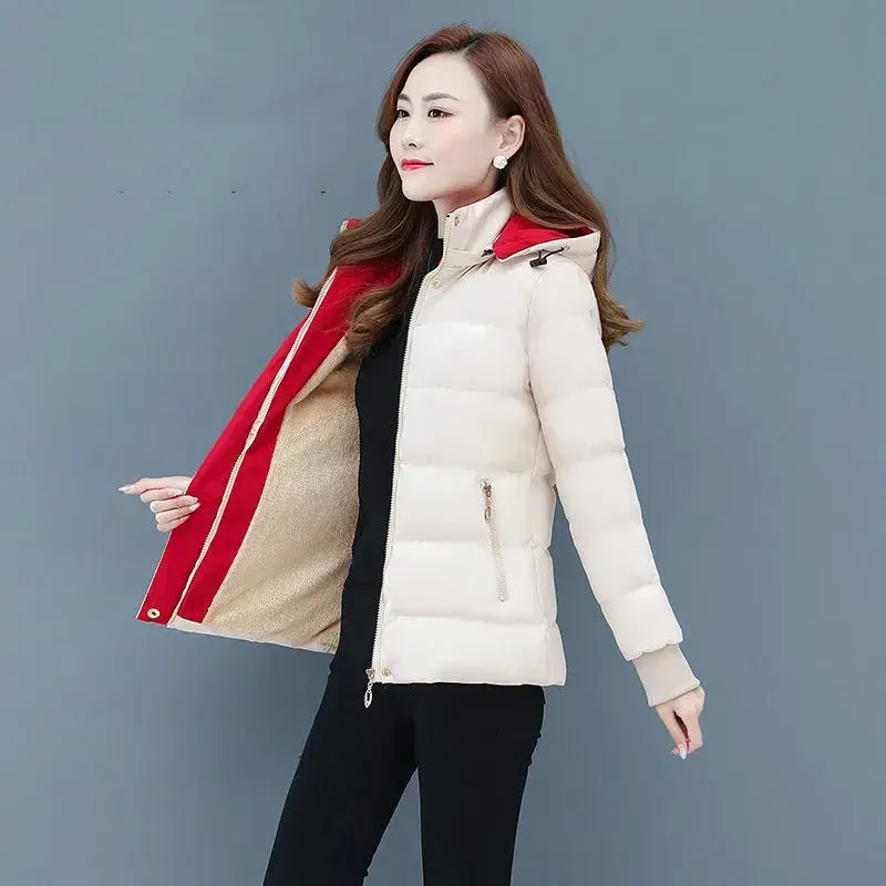Winter Ladies Jacket New 2025 Add Velvet Add Cotton Down Cotton Clothes Women Coats Loose Removable Cap Warm Female Outerwear