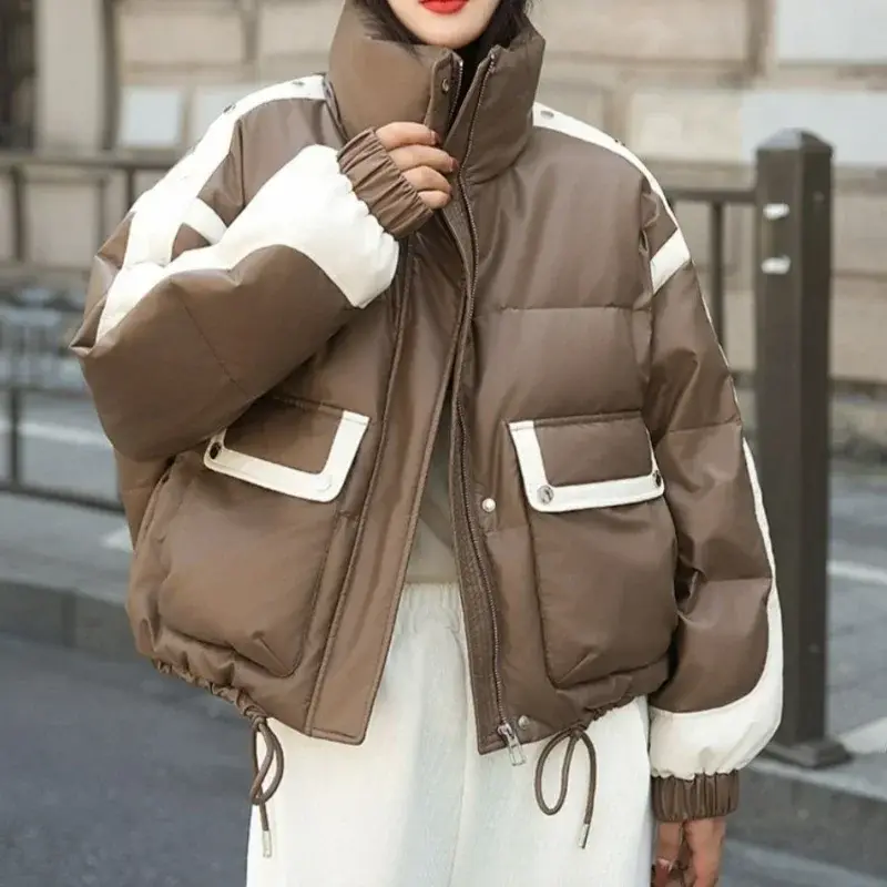 Fashion Trend Jacket Machine Washable Down Jacket Autumn Winter New Stand-up Collar Contrasting Color Splicing Bread Jacket