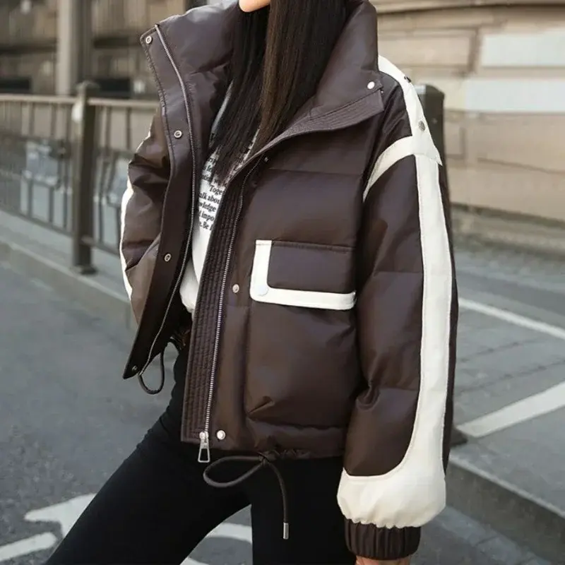 Fashion Trend Jacket Machine Washable Down Jacket Autumn Winter New Stand-up Collar Contrasting Color Splicing Bread Jacket