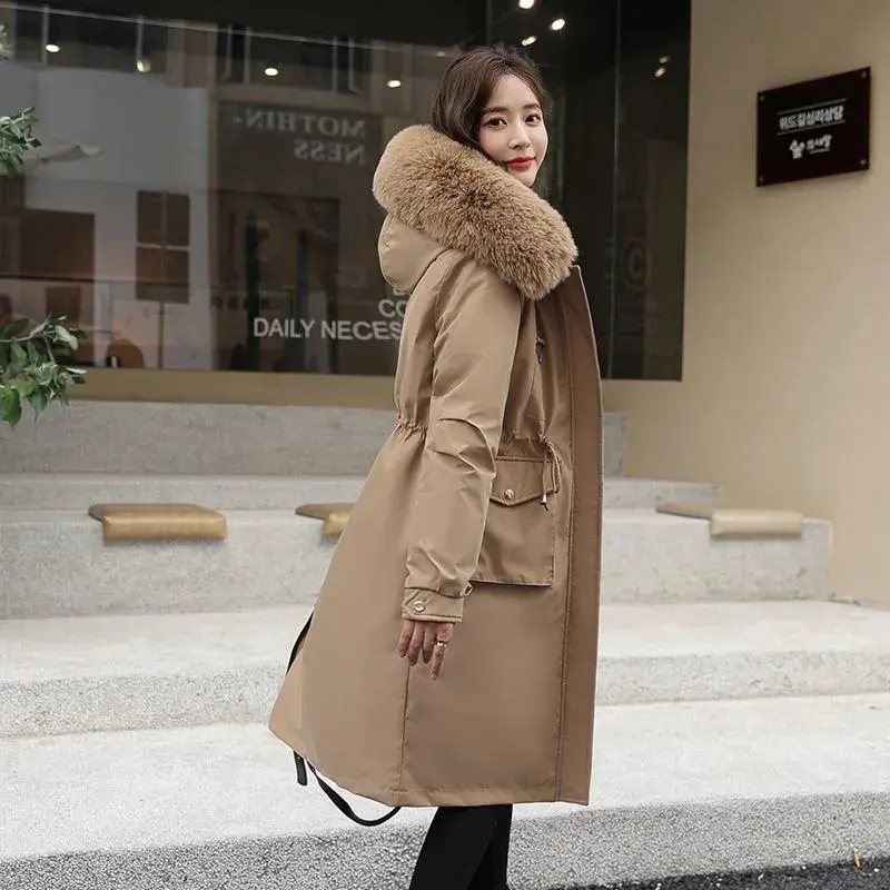 2025 New Winter Parkas Mid-Length Cotton Jacket Women Fur Collar hooded Removable inner liner Thick Warm padded Coat Female T673