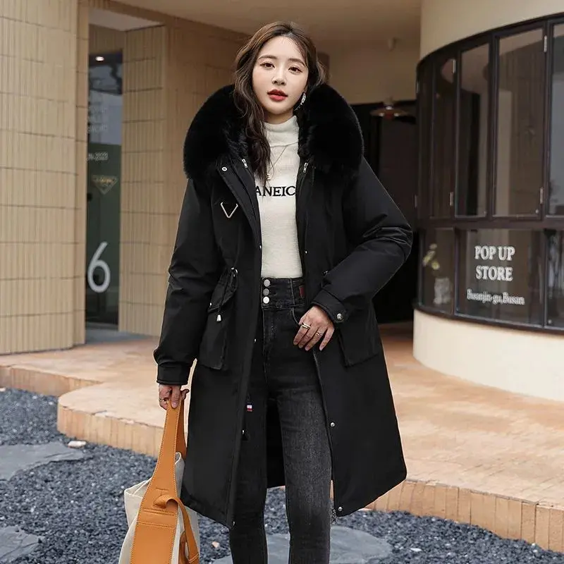 2025 New Winter Parkas Mid-Length Cotton Jacket Women Fur Collar hooded Removable inner liner Thick Warm padded Coat Female T673