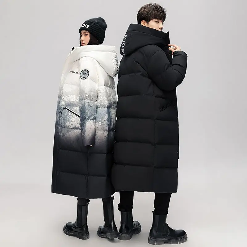 Women Men New Down Jacket Long Down Coat Couple Windproof Hooded Sportswear Over The Knee Long Puffer Jacket Parkas Coats