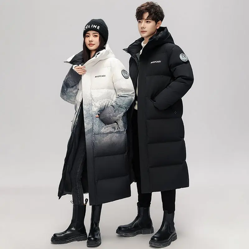 Women Men New Down Jacket Long Down Coat Couple Windproof Hooded Sportswear Over The Knee Long Puffer Jacket Parkas Coats