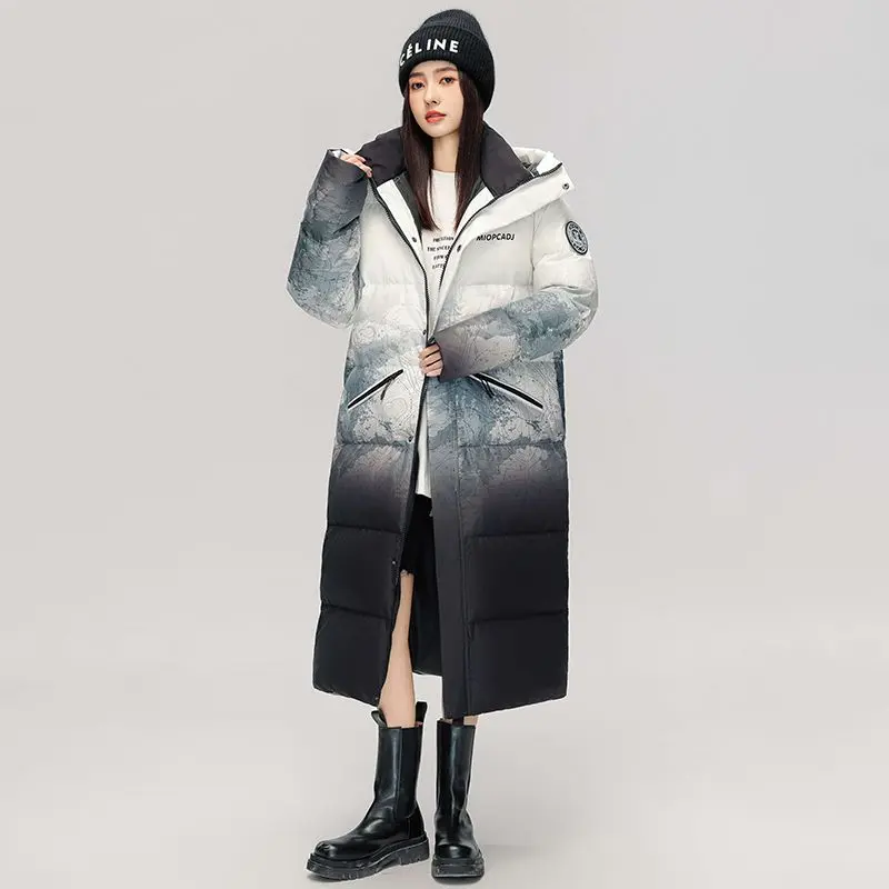 Women Men New Down Jacket Long Down Coat Couple Windproof Hooded Sportswear Over The Knee Long Puffer Jacket Parkas Coats