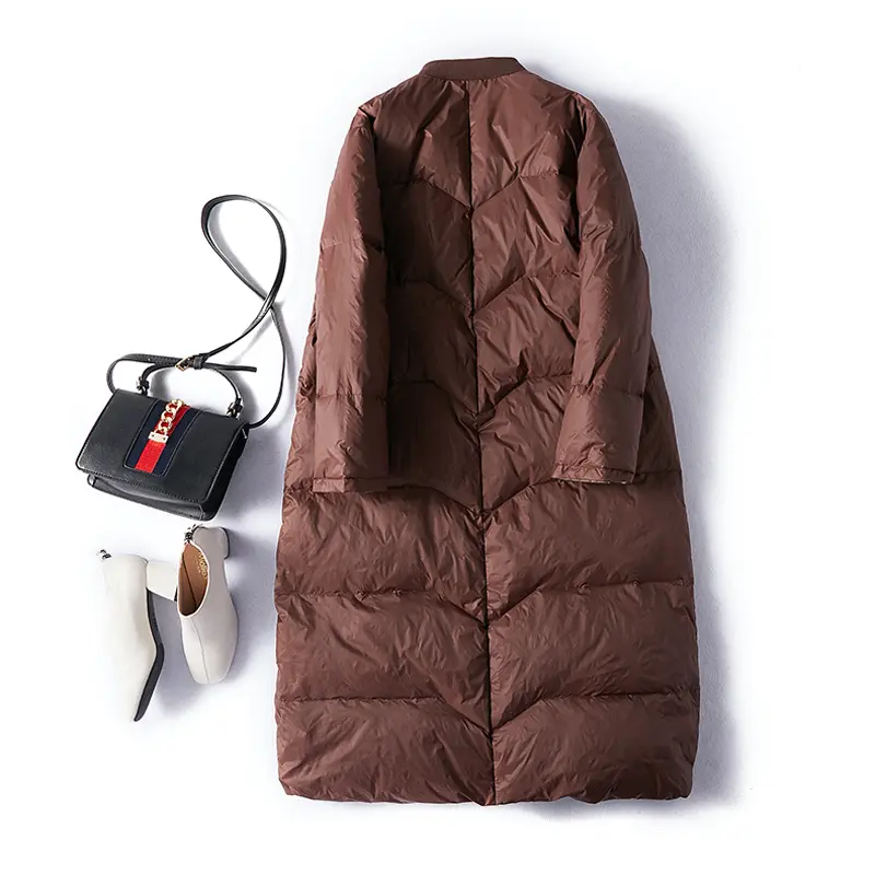 Winter Women Fashion Korean Style Baseball Long Down jacket Female White Duck Down Coat Puffer Jackets Loose parka