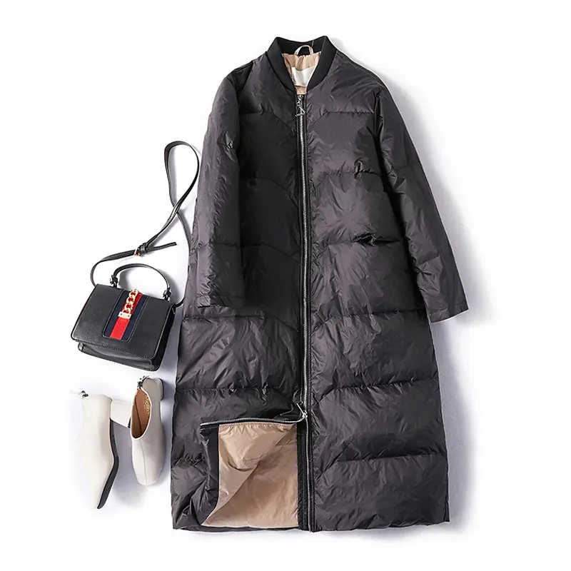 Winter Women Fashion Korean Style Baseball Long Down jacket Female White Duck Down Coat Puffer Jackets Loose parka