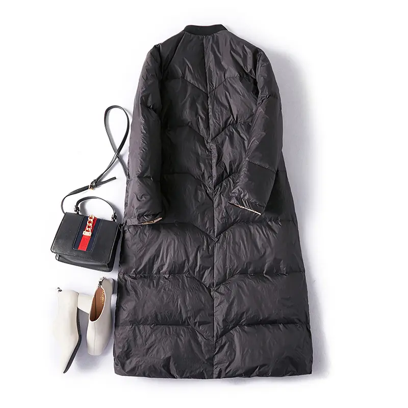Winter Women Fashion Korean Style Baseball Long Down jacket Female White Duck Down Coat Puffer Jackets Loose parka