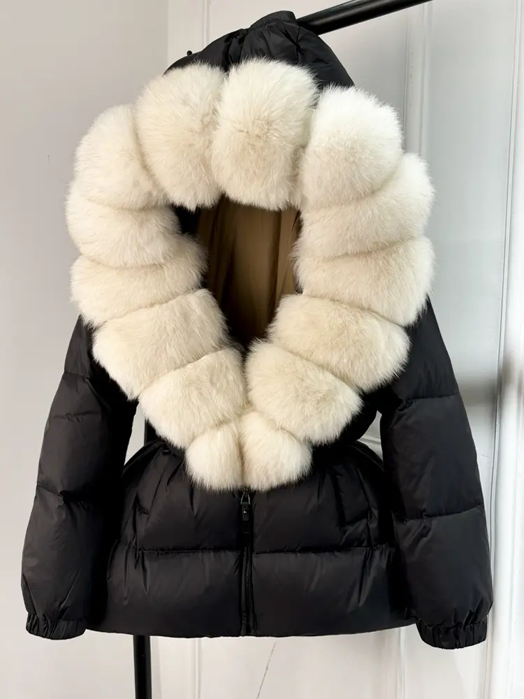 Janveny 2025 Winter Puffer Jacket Women Real Fox Fur Hooded Thick Warm 90% White Duck Down Coat Female Parkas Waterproof