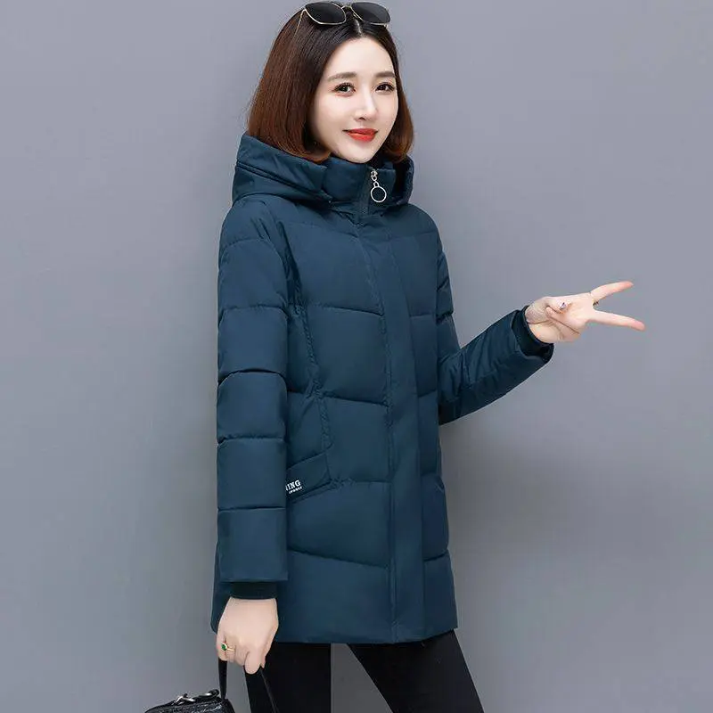 New Snow Wear Hooded Mid Length Down Cotton Coat Women's Loose Thickened Warm Parkas Middle Aged Mother Winter Wadded Jacket