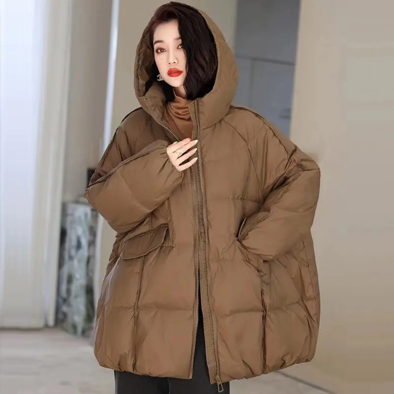 Janveny Women 90% White Duck Down Jacket Hooded Autumn Winter Warm Oversize Puffer Coat Casual Loose Thick Parkas Female Outwear
