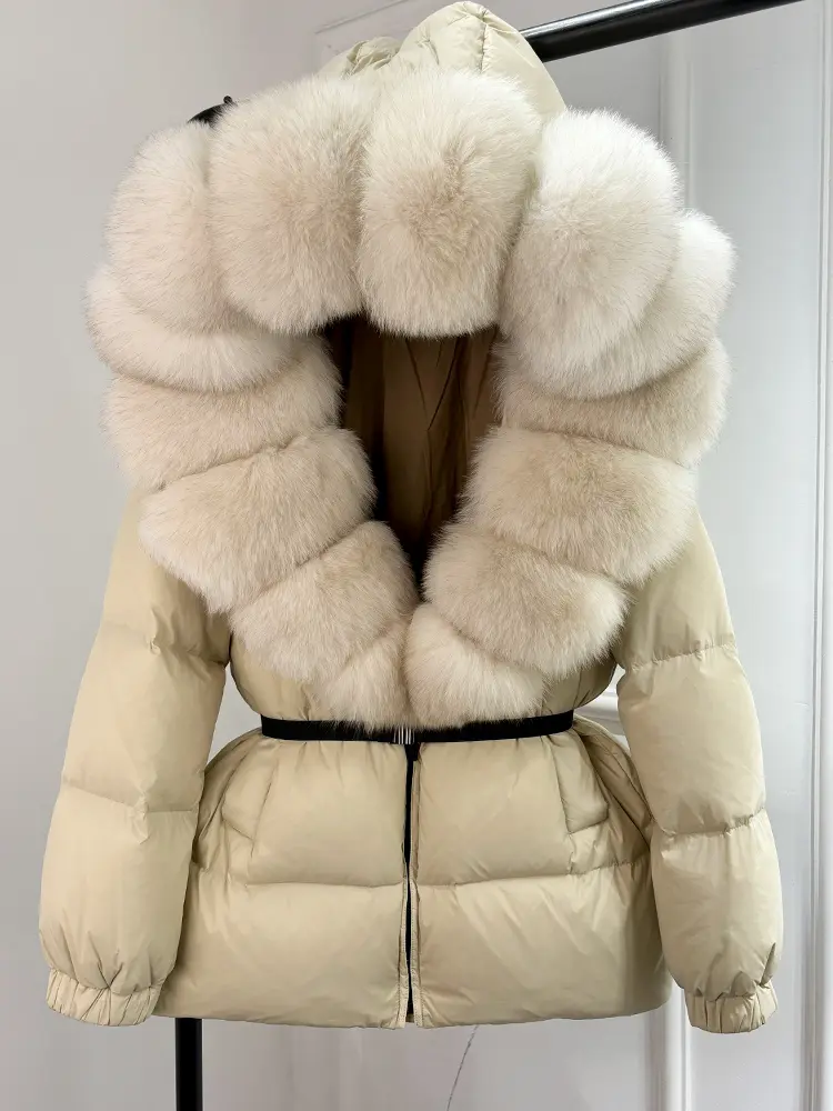 Janveny 2025 Winter Puffer Jacket Women Real Fox Fur Hooded Thick Warm 90% White Duck Down Coat Female Parkas Waterproof