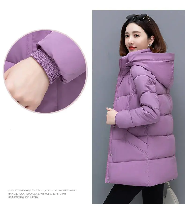 New Snow Wear Hooded Mid Length Down Cotton Coat Women's Loose Thickened Warm Parkas Middle Aged Mother Winter Wadded Jacket