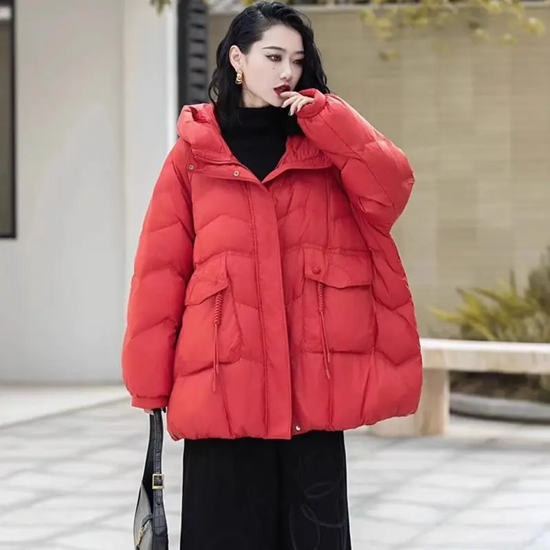 Lagabogy 2025 Women Autumn Winter Vintage Style Loose Casual Mid-Long Hooded Warm Puffer Coat Female 90% White Duck Down Jacket