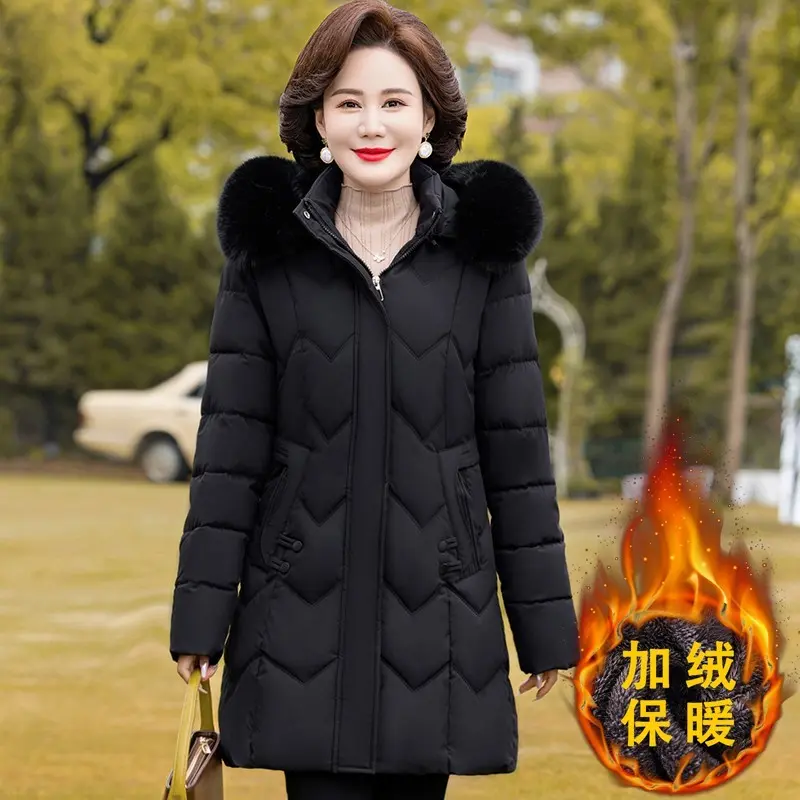 Overcoat Parka Down Cotton-Padded Jacket Medium Long Winter Coat Add Velvet Cotton-Padded Jacket Fashion Ladies Outerwear