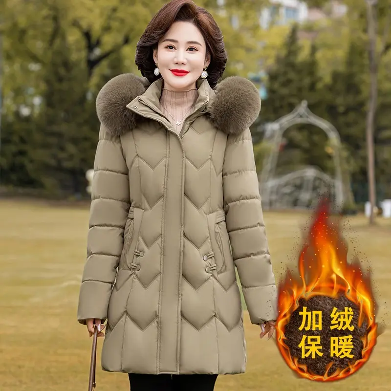 Overcoat Parka Down Cotton-Padded Jacket Medium Long Winter Coat Add Velvet Cotton-Padded Jacket Fashion Ladies Outerwear